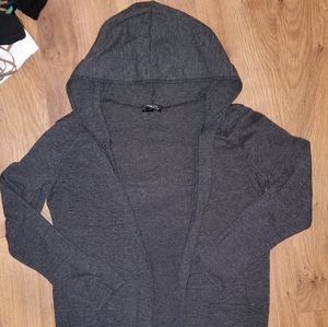 Grey Hooded Long Cardigan